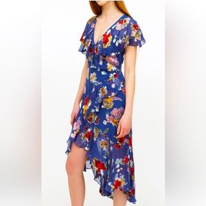Alice + Olivia: Blue & Multicolored Floral Ruffle Dress